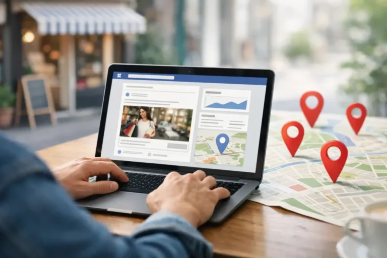 Person using laptop with map nearby