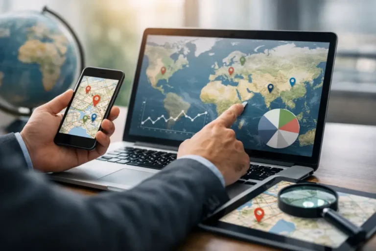 Person analyzing maps and data