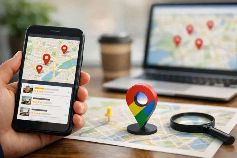 Mobile map with location markers displayed